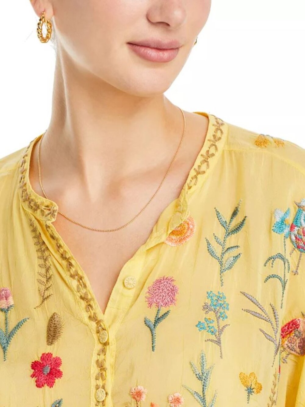 Johnny Was Embroidered Blouse Top Roylane Floral Birds Yellow Sz S - Picture 7 of 16
